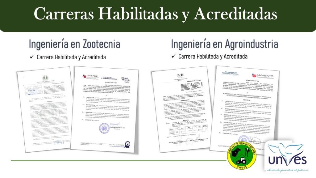 Carreras habilitadas y acreditadas — Ingeniería en Zootecnia e Ingeniería en Agroindustria